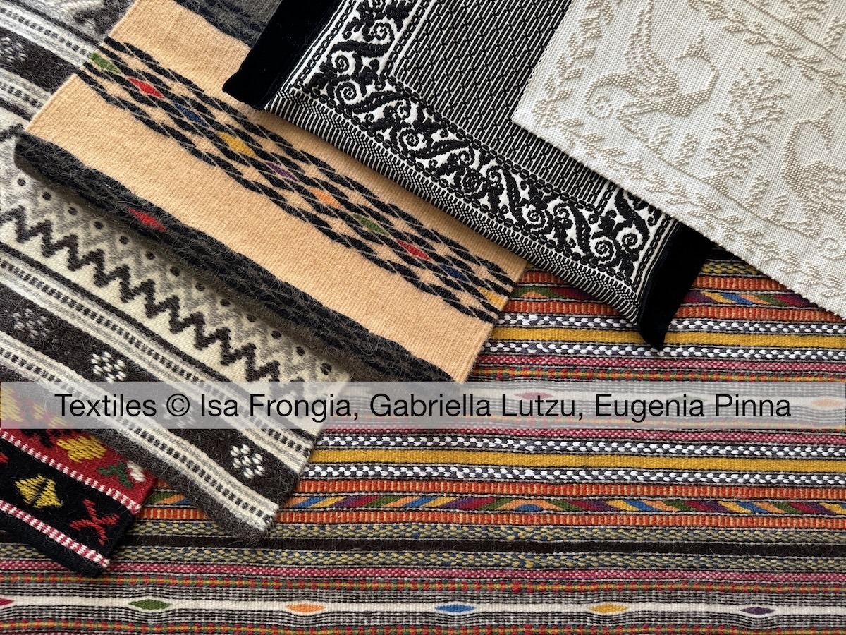 A variety of colorful Sardinian textiles of various patterns